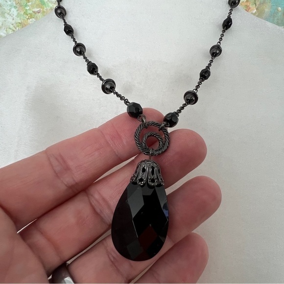 2028 Black and Silver Teardrop Vintage Feel Statement Necklace - Picture 2 of 5